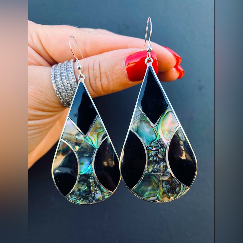 Abalone Shell Black Onyx Earrings